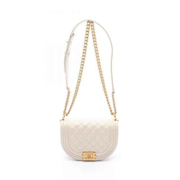 CHANEL Boy Chanel Small Shoulder Bag in Grained Calfskin Caviar Leather (Whit... - Picture 1 of 7